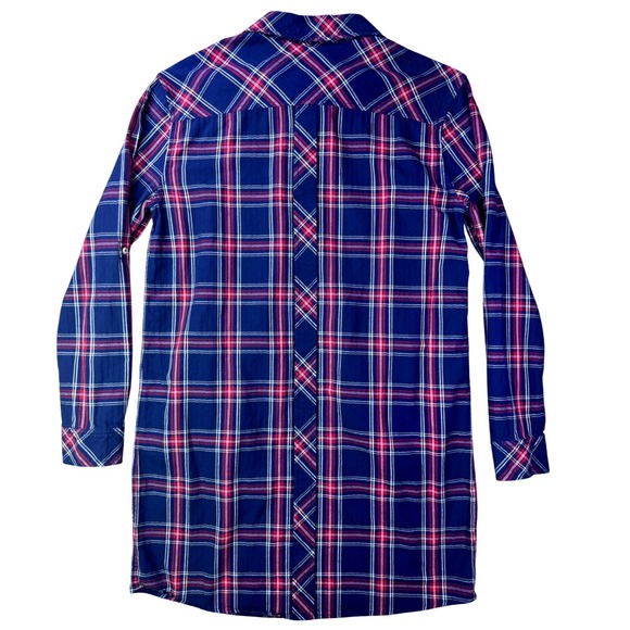 Southern Tide Women's Plaid Shirt Dress Size Medium Long Sleeve Roll Tab Navy - Picture 10 of 12